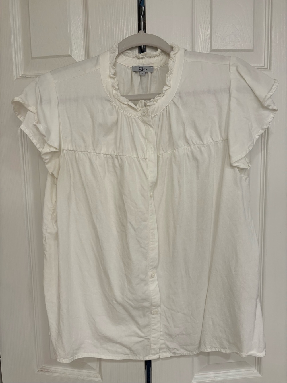 Rails White Ruffle-Neck Button Down Blouse